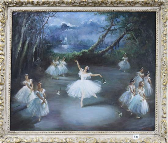 Carlotta Edwards (20th Century), Margot Fonteyn & the Corps de Ballet, signed and dated 1964, oil on canvas 62 x 75cm